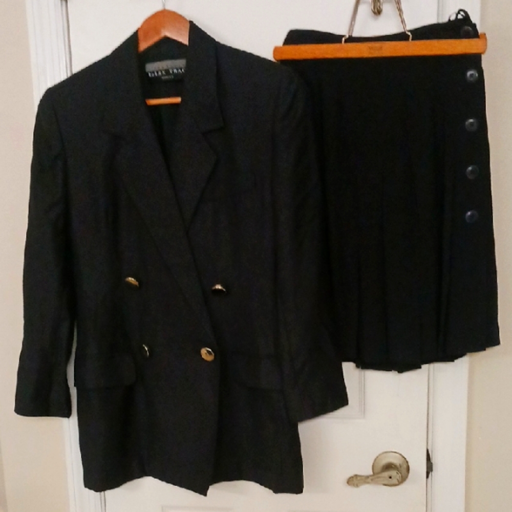 Dark Navy Suit With Blazer and Pleated Skirt